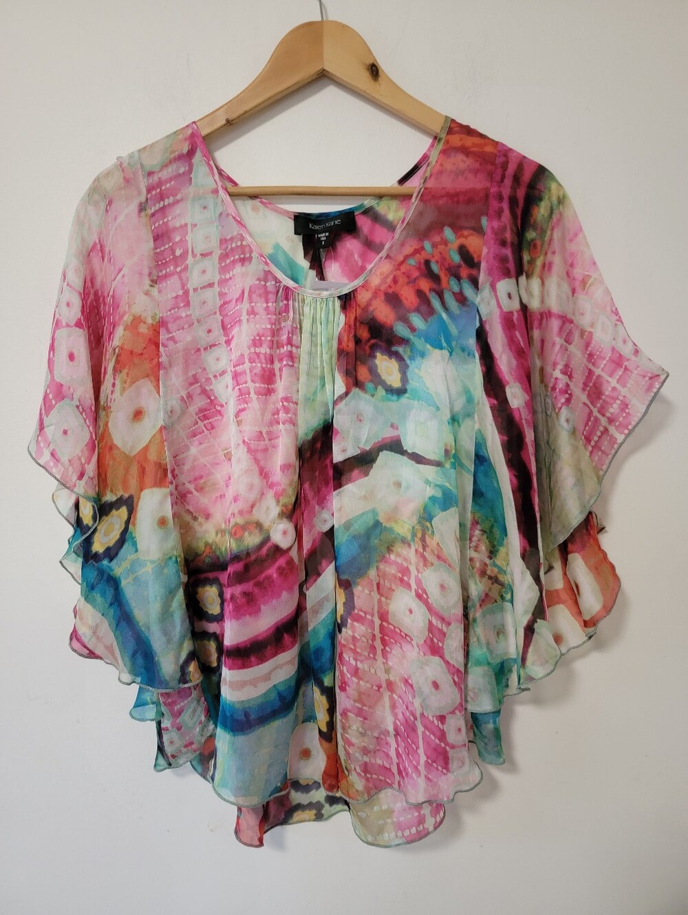 Karen Kane Multicolor Watercolor Flutter Sleeve Blouse